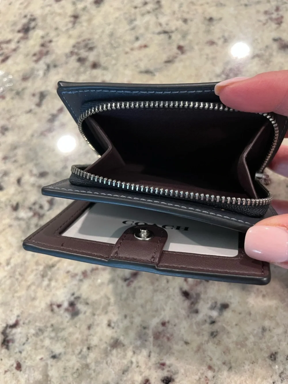 Coach Navy Signature Snap Wallet In Signature Canvas with Silver Logo - Picture 2 of 7